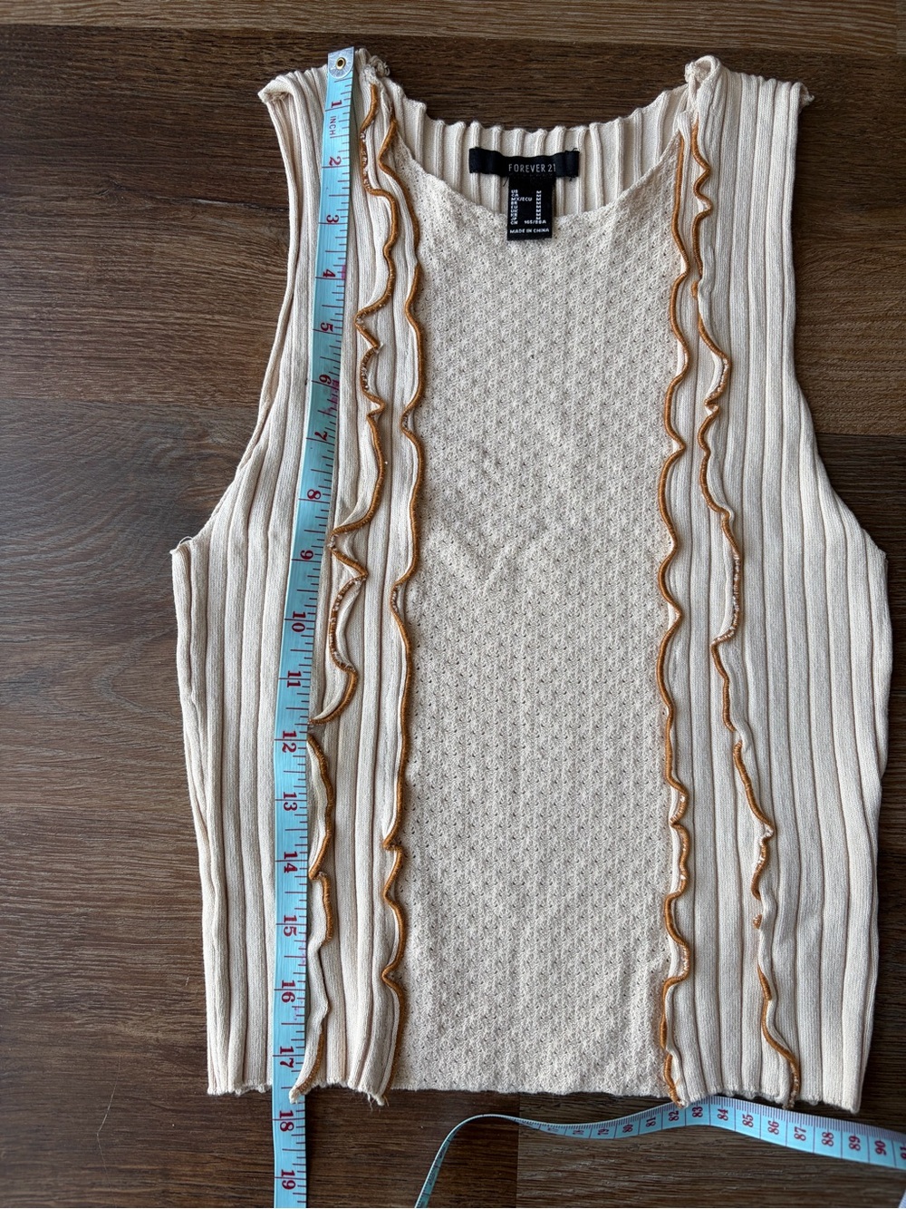 Forever 21 Cream Ribbed Ruffle-Trim Knit Tank - Picture 5 of 5